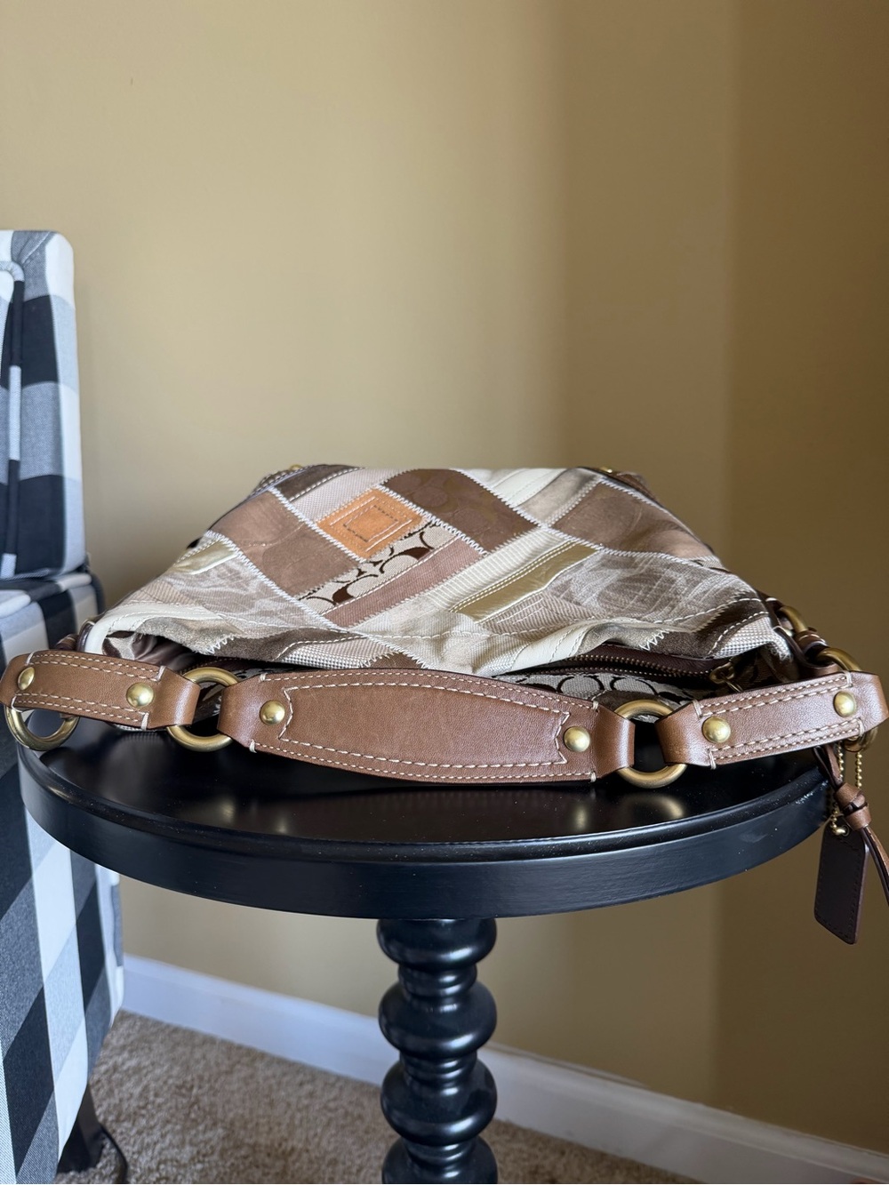 Coach Carly Patchwork Leather-Trim Shoulder Bag in Brown and Tan - Picture 10 of 12